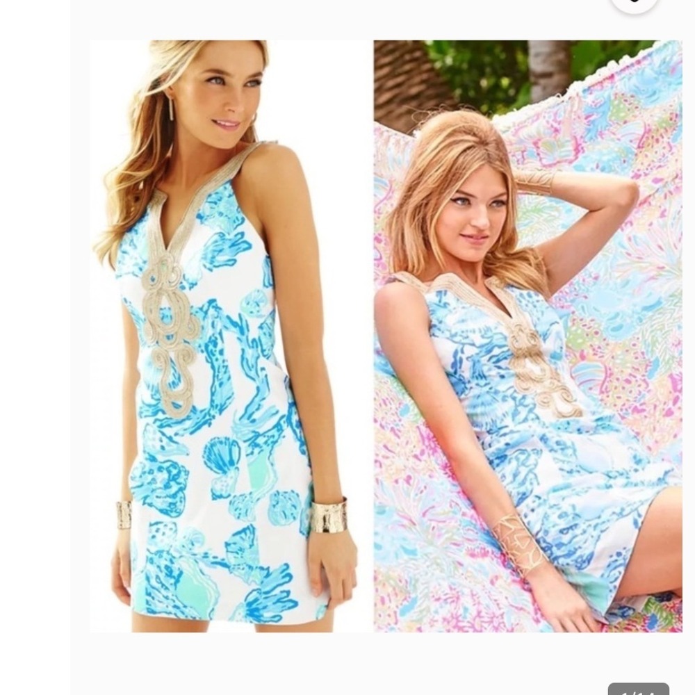 Lilly Pulitzer Catch the Wave Gold Soutache Shift‎ Dress Seashell 2 Emery